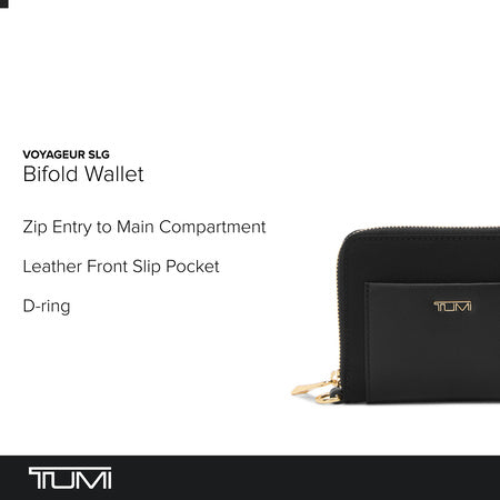 Tumi Womens Bifold Zip Around Black/Gold One Size