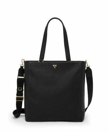 TUMI - Voyageur Vail Leather Tote - Women's Lightweight, Multipurpose, Everyday Bag with Crossbody Strap and Laptop Storage - North/South, Black with Light Gold Hardware