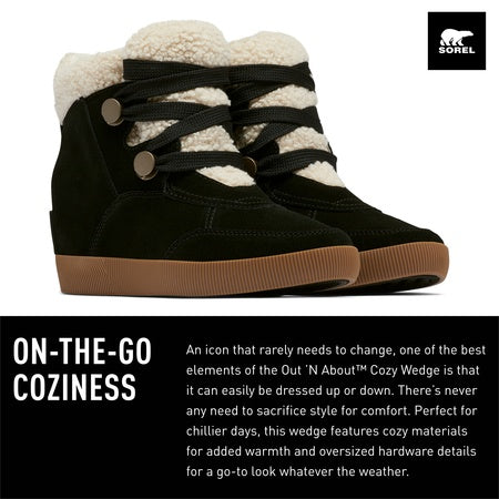 Sorel Women's Out N About Cozy Wedge Boots - Black, White - Size 5