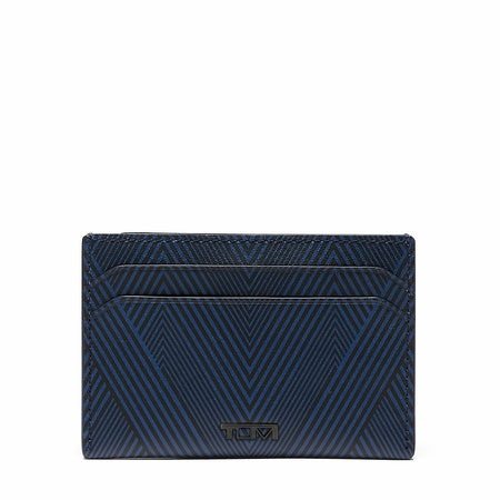 TUMI - Nassau Slim Card Case - Slim Wallet Card Holder for Men & Women - Thin Wallet - Soft Nappa Leather Material - Navy Herringbone