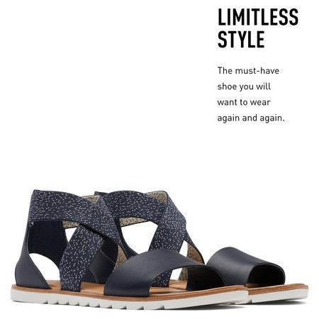 Sorel Ella II Sandals for Women - Full Grain Leather Upper with Crisscross Gore Straps, Chic, and Stylish Design Nocturnal/Sea Salt 6 B - Medium