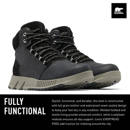 Skooba Design SOREL Men's Mac Hill Lite Mid Waterproof Boots - Black, Quarry - Size 7