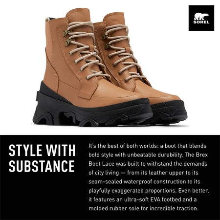 Sorel Women's Brex Boot Lace Waterproof Boots - Tawny Buff, Black - Size 5.5
