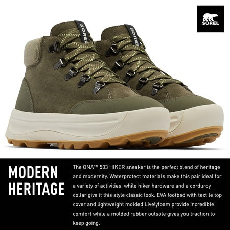 Sorel Women's ONA 503 Hiker Shoes - Stone Green, Light Bisque - Size 8.5