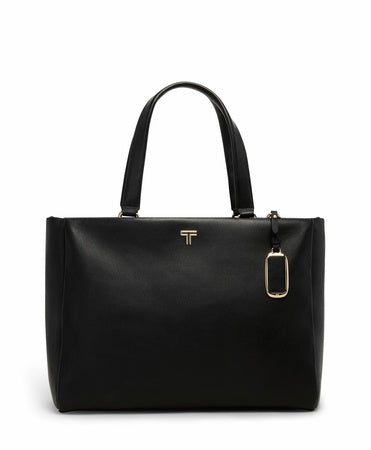TUMI - Voyageur Vail Leather Tote - Women's Lightweight, Multipurpose, Everyday Bag with Crossbody Strap and Laptop Storage - Medium, Black with Light Gold Hardware