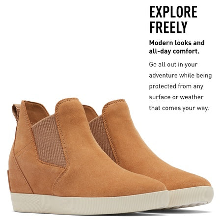 SOREL Women's Out N About Slip-On Wedge Boot - Tawny Buff, Chalk - 7