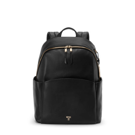 TUMI - Voyageur Raina Backpack - Women's Premium Leather Backpack - Everyday Bag with Phone Pocket & Laptop Compartment - Black, Light Gold Hardware