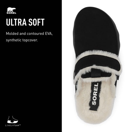 Sorel Women's Viibe Clog Suede Cozy Sandals - Black, Natural - Size 8