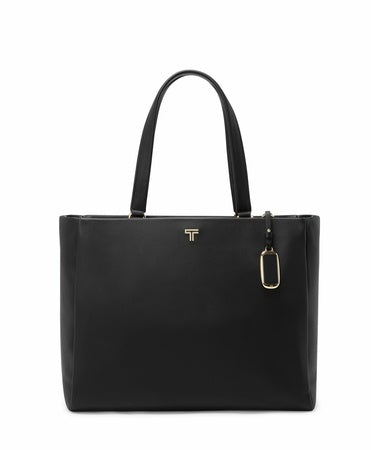TUMI - Voyageur Vail Leather Tote - Women's Lightweight, Multipurpose, Everyday Bag with Crossbody Strap and Laptop Storage - Large, Black with Light Gold Hardware