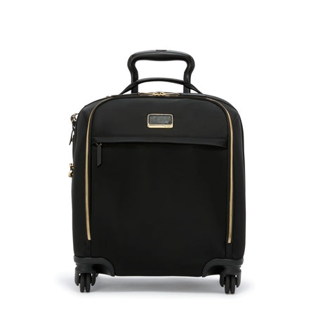 TUMI - Voyageur Leger 4 Wheeled Luggage - Women's Lightweight and Spacious, Sleek Silhouette, Durable Premium Suitcase - 16" Compact Front Pocket Carry On, Black with Gold Hardware