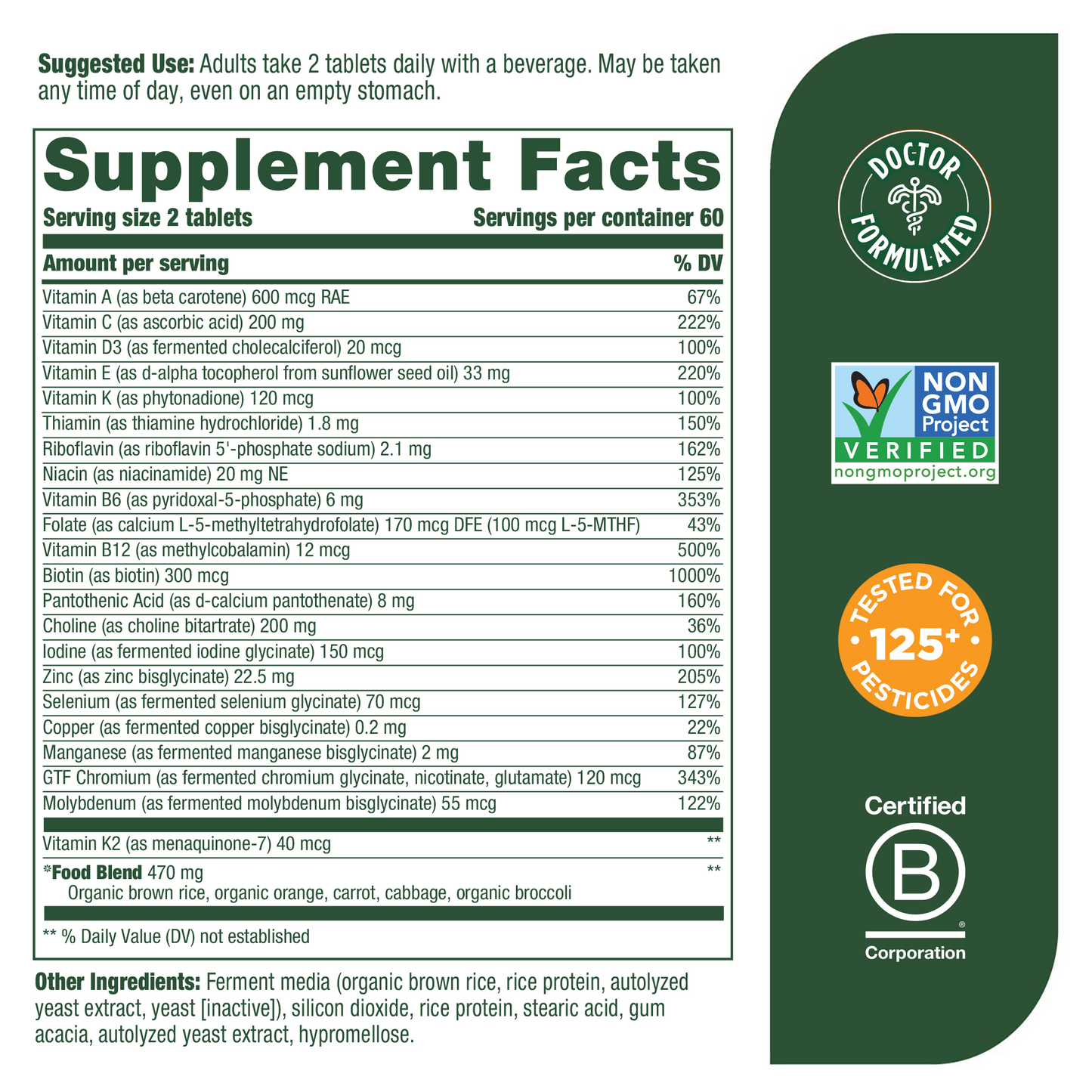 MegaFood Multi for Men - Men's Multivitamin for Optimal Health and Well-Being - With B Complex Vitamins - Gluten Free, Non-GMO, Dairy Free, Soy Free - 120 Tablets