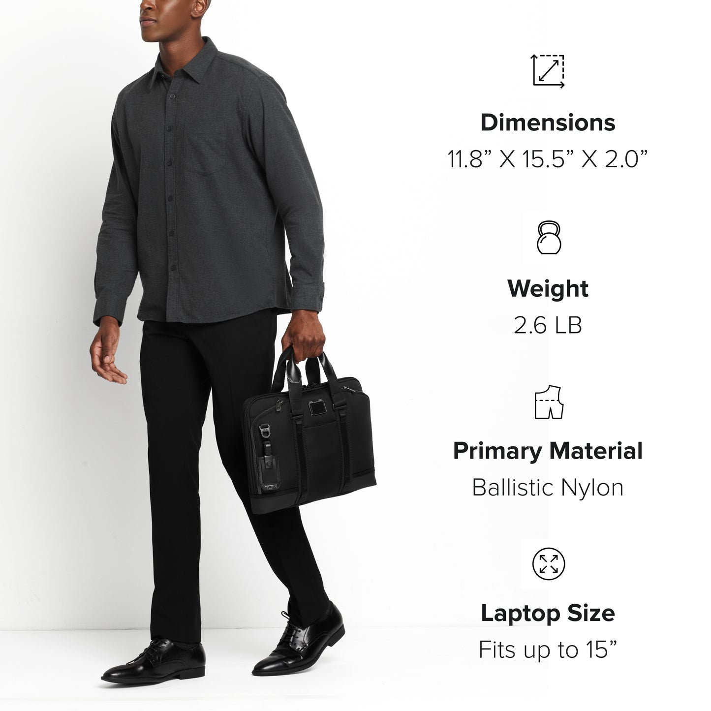 TUMI - Alpha Bravo Academy Brief - Compact Laptop Briefcase - Travel Laptop Bag - 11.8" X 15.5" X 2.0" - For 15" Laptop - Black Leather