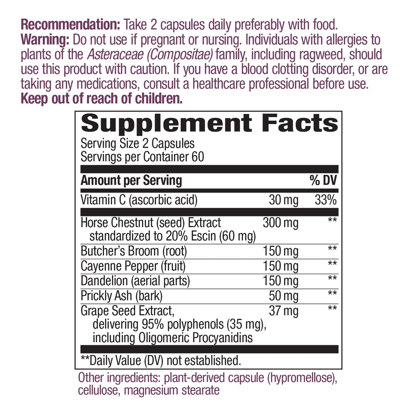 Nature's Way Leg Veins Support Blend, with Tru-OPCSTM, Vegetarian, 120 Vegetarian Capsules, Pack of 2