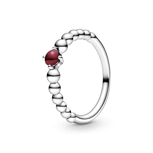 Pandora Sterling Silver Ring with Treated Dark Red Topaz, Size 54