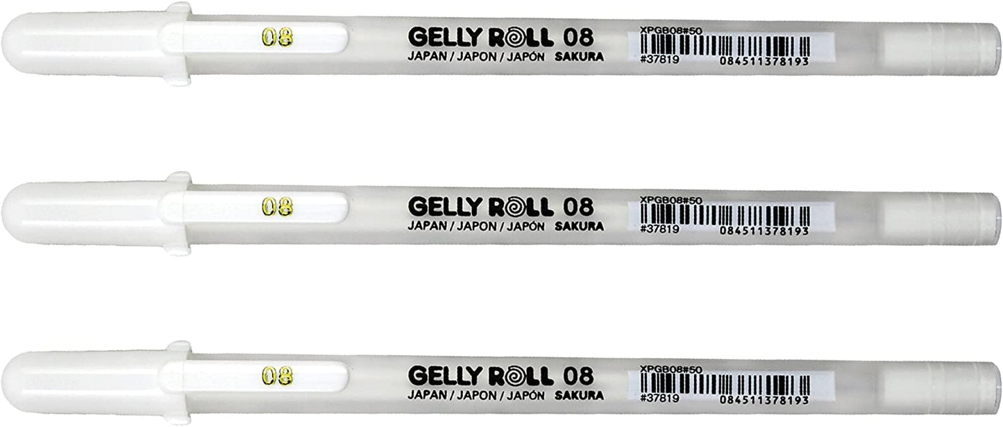Sakura Pigma 30067 Micron Blister Card Ink Pen Set, Black, 8/Set & 37488 Gelly Roll Classic 08 (Medium Pt.) 3PK Pen, White