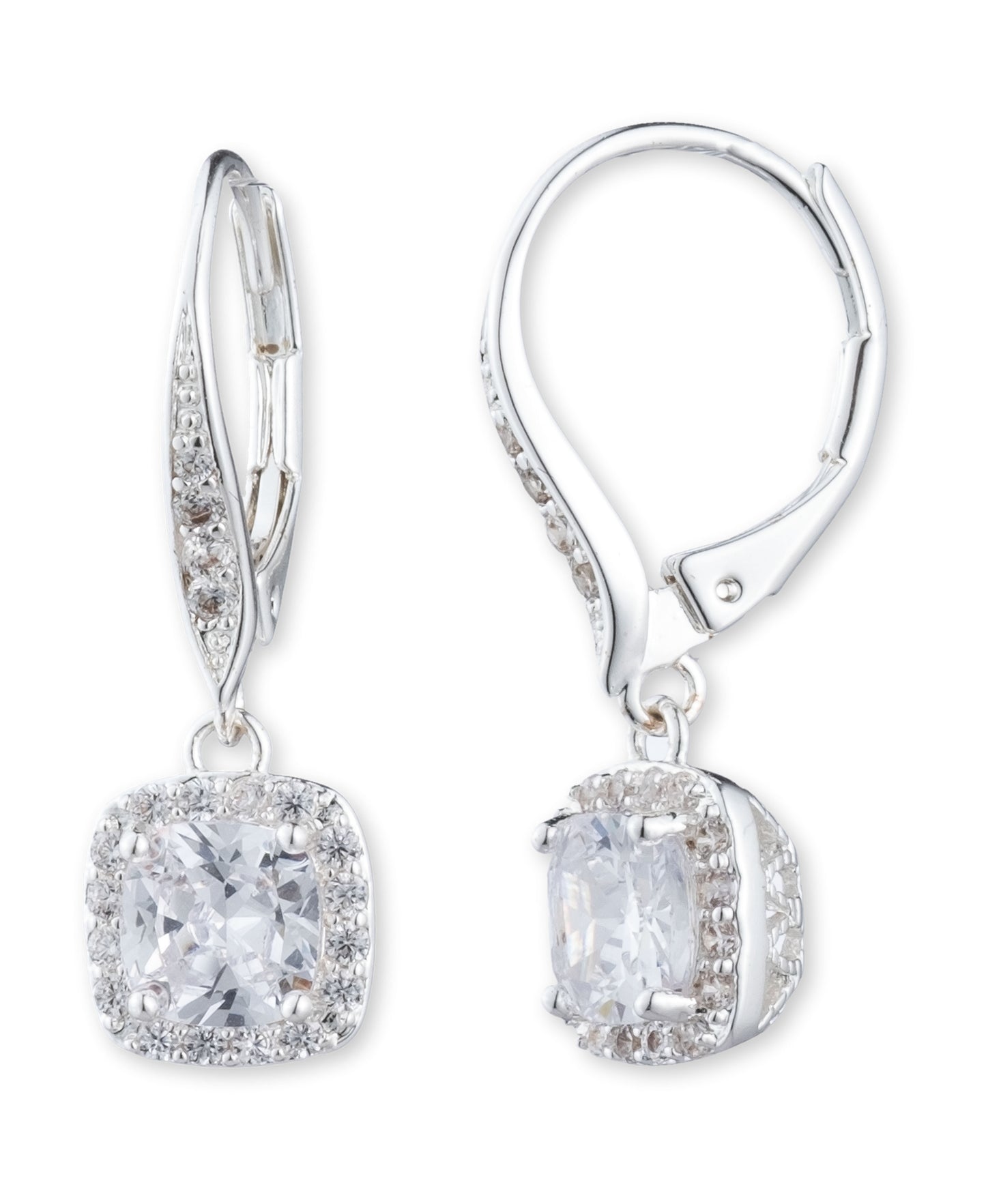 Anne Klein Flawless Silver-Tone & Cubic Zirconia Leverback Drop Earrings