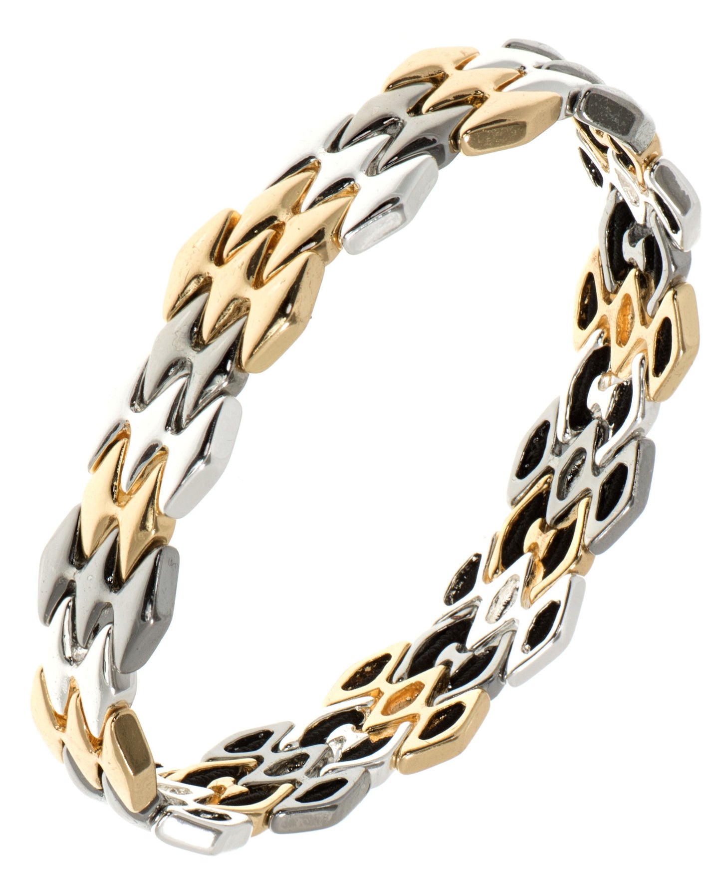 NINE WEST Boxed Geometric Stretch Bracelet, Silver/Gold/Hematite Tri-Tone
