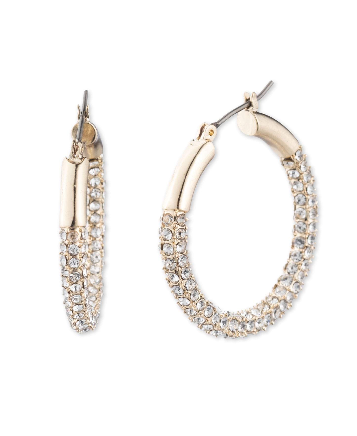 Anne Klein Women's Pierced Earrings Pave Tubular Hoop, Gold