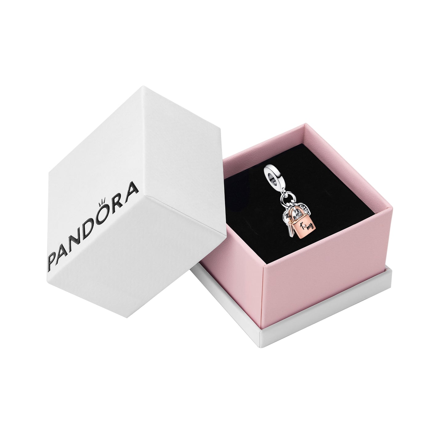 PANDORA Two-tone Key, Padlock & Heart Triple Dangle Charm 782506C01, With Gift Box