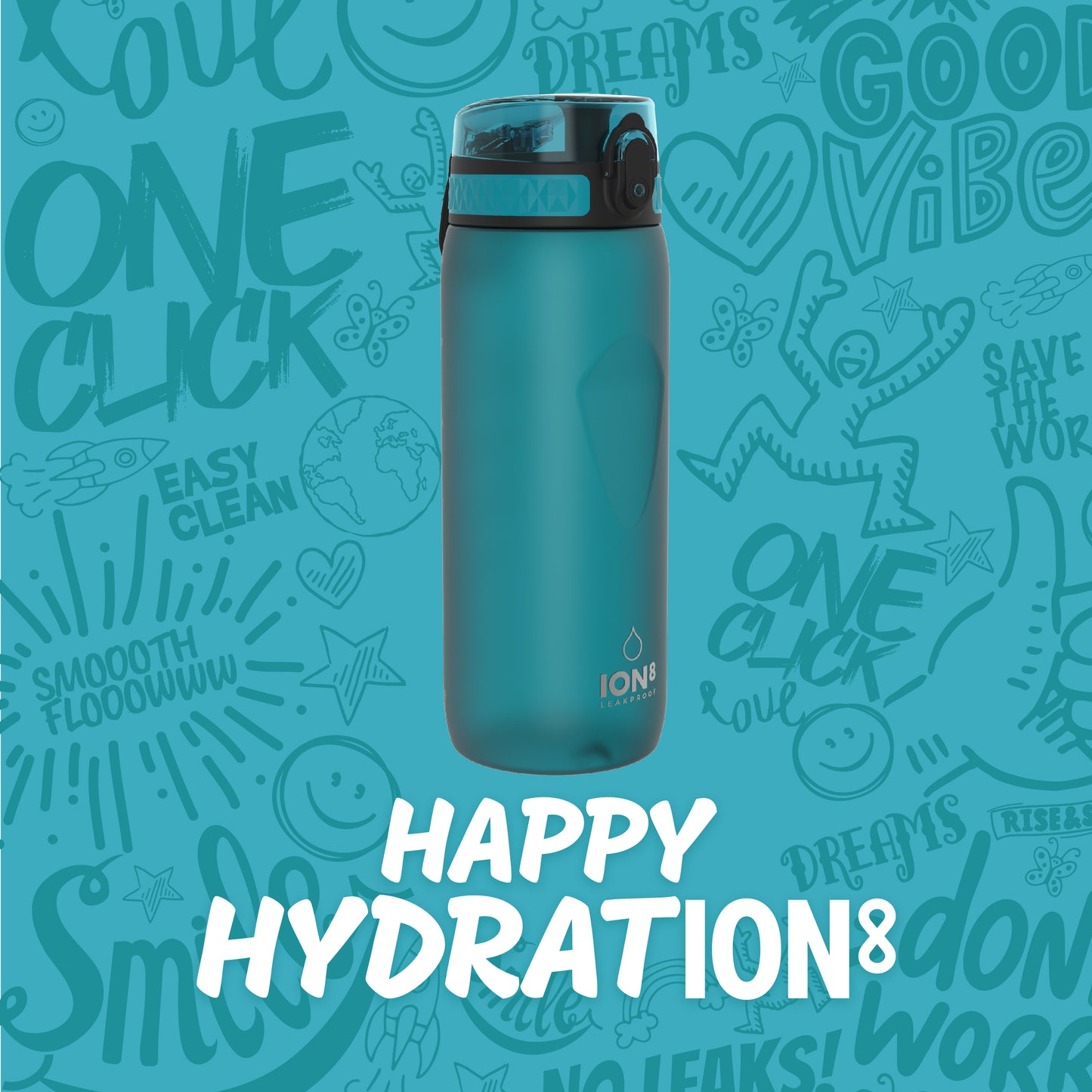Ion8 Sport/Bike Water Bottle - Leakproof and BPA-free Water Bottle - Fits in Lunch Boxes, Handbags, Cup Holders, Backpacks and Bike Holders, 25 oz/750 ml (Pack of 1) - OneTouch 1.0 - Aqua