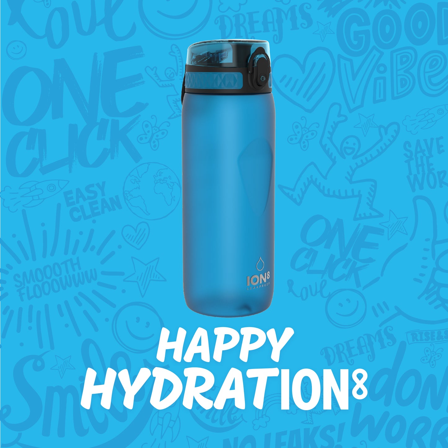 Ion8 Sport/Bike Water Bottle - Leakproof and BPA-free Water Bottle - Fits in Lunch Boxes, Handbags, Cup Holders, Backpacks and Bike Holders, 25 oz/750 ml (Pack of 1) - OneTouch 1.0 - Blue
