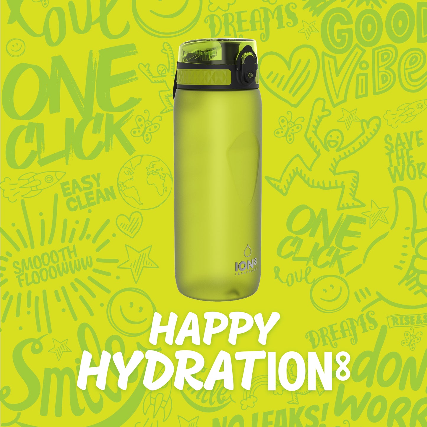 Ion8 Sport/Bike Water Bottle - Leakproof and BPA-free Water Bottle - Fits in Lunch Boxes, Handbags, Cup Holders, Backpacks and Bike Holders, 25 oz/750 ml (Pack of 1) - OneTouch 1.0 - Green