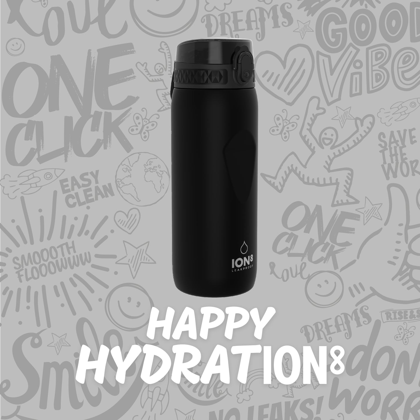 Ion8 Sport/Bike Water Bottle - Leakproof and BPA-free Water Bottle - Fits in Lunch Boxes, Handbags, Cup Holders, Backpacks and Bike Holders, 25 oz/750 ml (Pack of 1) - OneTouch 1.0 - Black