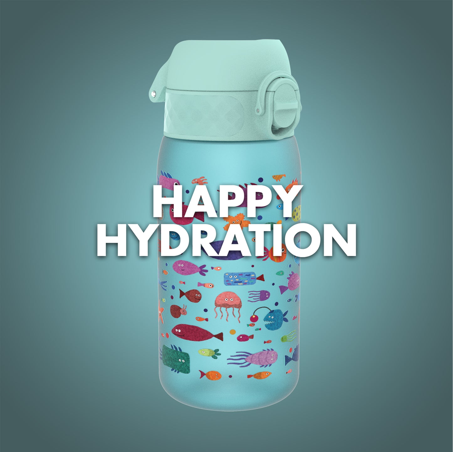 Ion8 Kid's One Touch 2.0 On-The-Go Printed Water Bottle - Leakproof and BPA-Free Water Bottle - Fits Car Cup Holders and Kid's Backpacks 12 oz / 350 ml - Fish