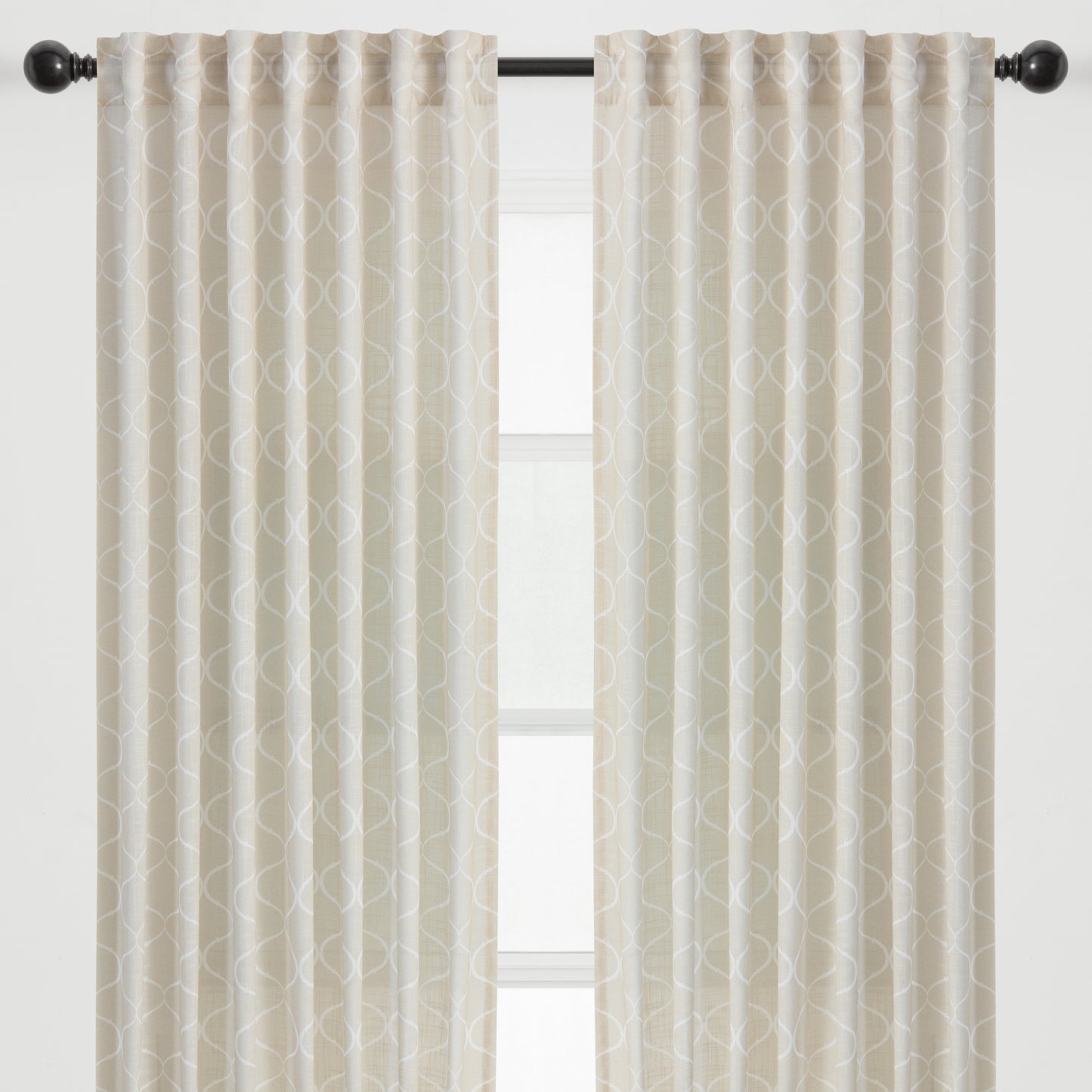 Chanasya 2-Panel Ogee Geometric Soft Textured Light Filtering Curtain Panels - 3-in-1 Back Tab Rod Pocket Ring Tab - Semi Sheer Window Curtains for Living Room Bedroom Kitchen - 52 x 84 Inches - Beige