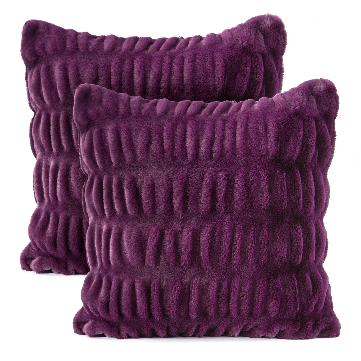 Chanasya Ruched Super Soft Faux Fur Throw Pillow Cover 2 Piece Set - Fuzzy Plush & Elegant Double Sided Faux Fur Throw Pillow for Sofa Chair Couch Bedroom Gift and Home Decor (18x18 Inches) Aubergine