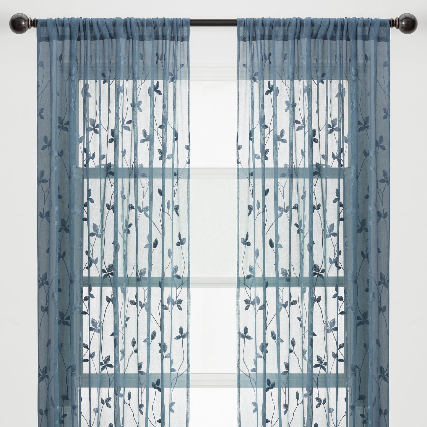 Chanasya Blue Sheer Curtains 2 Panels Set - Embroidered Vine Leaf Patterned Elegant Chic Curtain Panels for Window Living Room Bedroom Kitchen Patio - Light Filtering 96 Inches Long Curtain - Blue