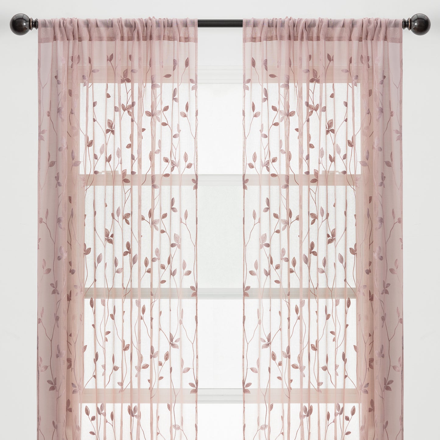 Chanasya Blush Pink Sheer Curtains 2 Panels Set - Embroidered Vine Leaf Patterned Elegant Chic Curtain Panels for Window Living Room Bedroom Kitchen - Light Filtering 96 Inch Long Curtain - Rose Dust