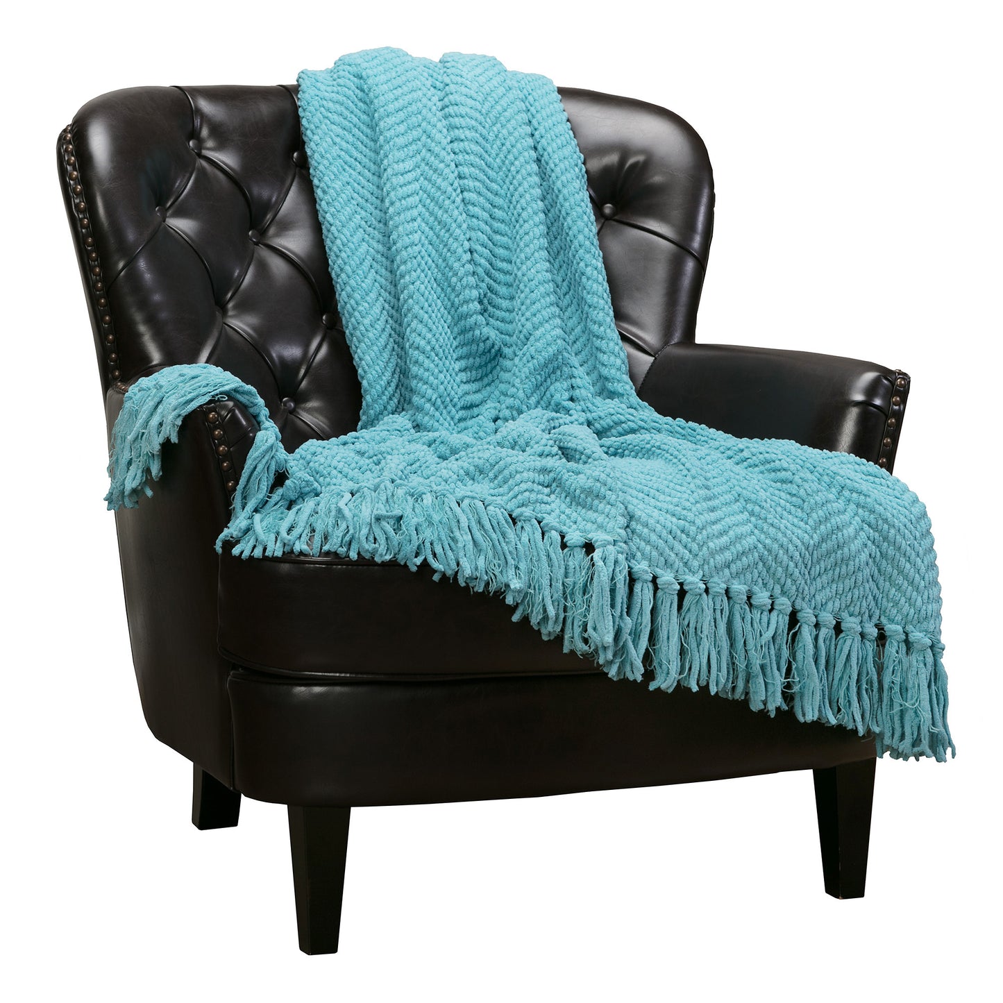 Chanasya Textured Knitted Super Soft Throw Blanket with Tassels - Warm Fluffy Cozy Plush Knit - for Couch Bed Sofa Living Room Framhouse Boho Sky Blue Accent Decor (50x65 Inches) Aqua Blanket