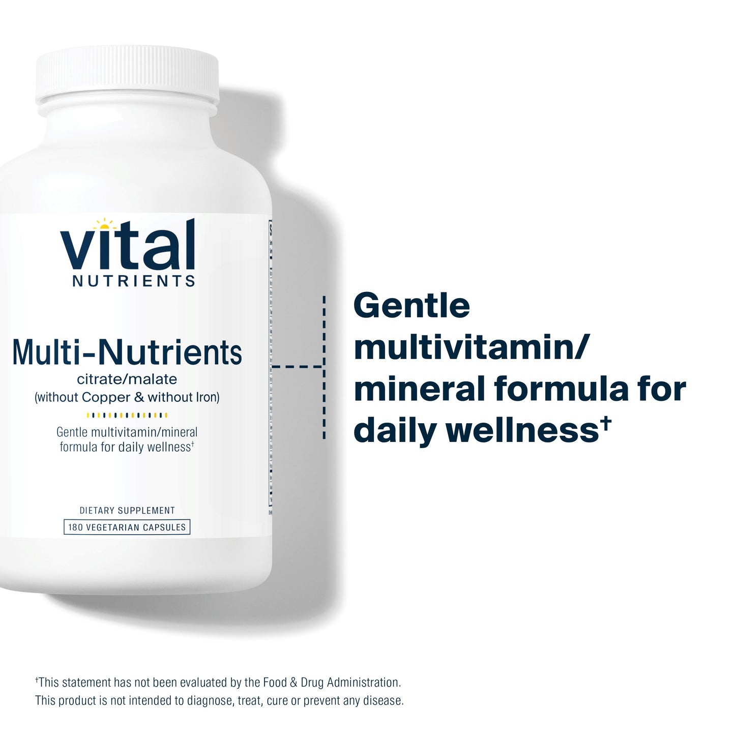 Vital Nutrients - Multi-Nutrients 3 - Citrate/Malate Formula (Without Copper or Iron) - Multi-Vitamin/Mineral with Potent Antioxidants - Gentle Bioavailable Form - 180 Vegetarian Capsules per Bottle
