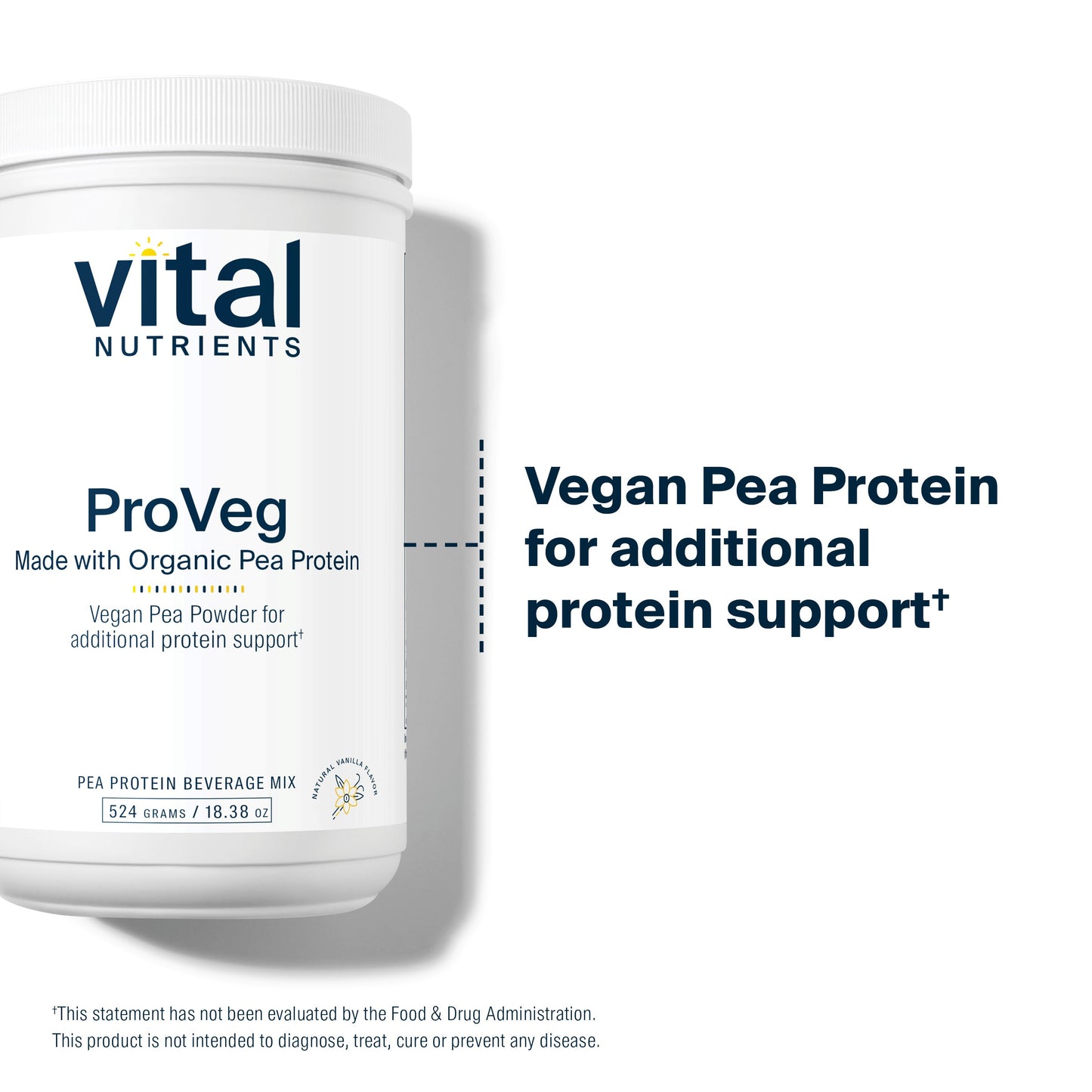 Vital Nutrients - ProVeg - Organic Pea Protein with Natural Vanilla Flavor - Vegetarian - 524 Grams per Bottle
