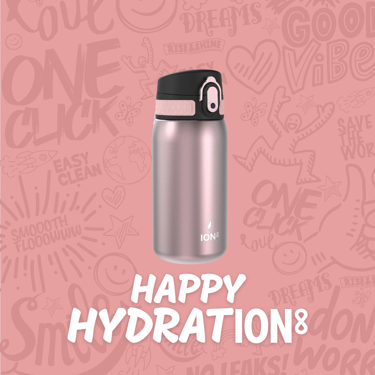 Ion8 Double-Wall Stainless Steel Water Bottle - Vacuum Insulated Leak Proof Water Bottle - Fits Car Cup Holders - For Fitness, Camping and More, 11 oz / 320 ml (Pack of 1) - Soft Touch Rose