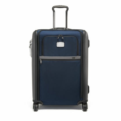 TUMI - Alpha Medium Dual Access Expandable 4-Wheeled Checked Luggage - Zipper Expansion - Durable Ballistic Nylon - Medium Capacity Suitcase with TSA Lock - Navy/Grey