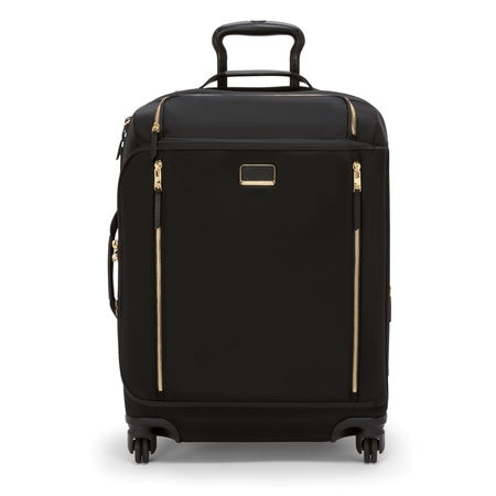 TUMI - Voyageur Leger 4 Wheeled Luggage - Women's Lightweight and Spacious, Sleek Silhouette, Durable Premium Suitcase - 21.8" Large Dual Access Expandable Carry On, Black with Gold Hardware