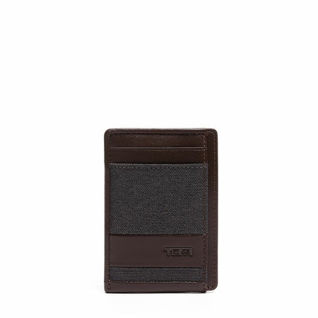 TUMI - Alpha Money Clip Card Case - Credit Card Wallet - Stylish Cash & Money Clip - 2.9" X 4.1" X 0.6" - Anthracite/Brown