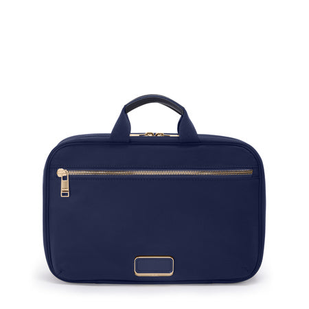 TUMI - Voyageur Madeline Cosmetic Bag - Women's Travel Makeup Toiletry Case, Lightweight with Zip Pockets and Metal Hanger - Medium, Indigo/Light gold