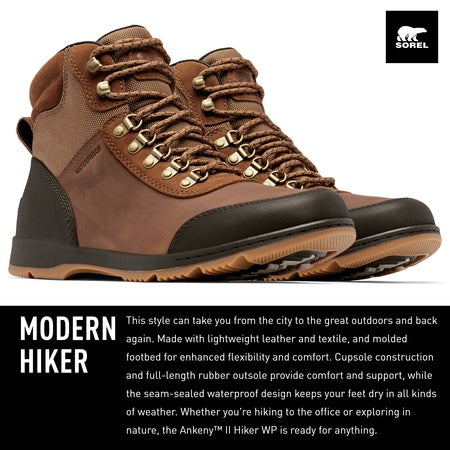 Sorel Men's Ankeny II Hiker Waterproof Boots - Velvet Tan, Black - Size 8