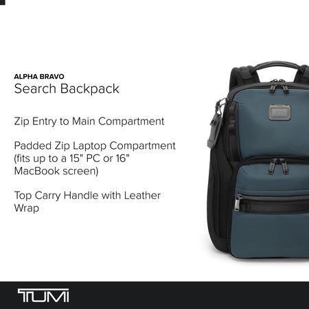 TUMI - Alpha Bravo Search Backpack - Laptop Backpack for Men & Women - Backpack for Work & Travel - 17.0" X 14.0" X 8.3" - Pavement