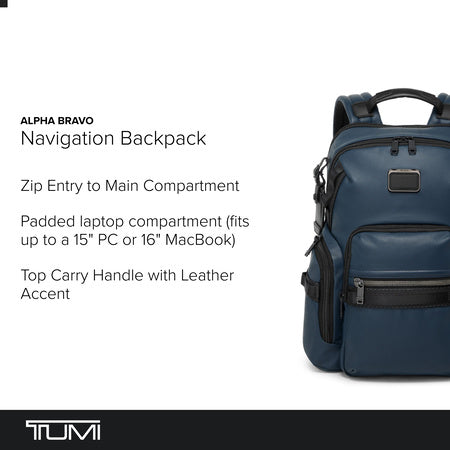 Tumi Mens Navigation Backpack Navy Coated Canvas One Size