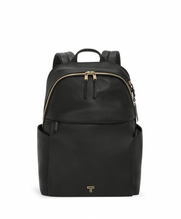 TUMI - Voyageur Raina Backpack - Women's Premium Leather Backpack - Everyday Bag with Phone Pocket & Laptop Compartment - Black, Light Gold Hardware