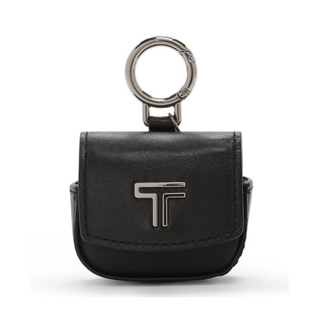 TUMI - Belden Airpods Charm - Men's and Women's Premium Leather Earbud Case - Black with Gunmetal Hardware