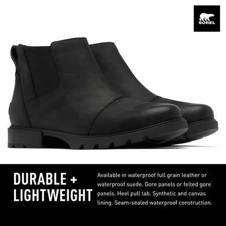 Sorel Women's Emelie LLL Chelsea Waterproof Boot - Black, Black - 11