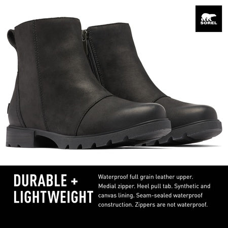 Sorel Women's Emelie LLL Zip Waterproof Boot - Black, Black - 8