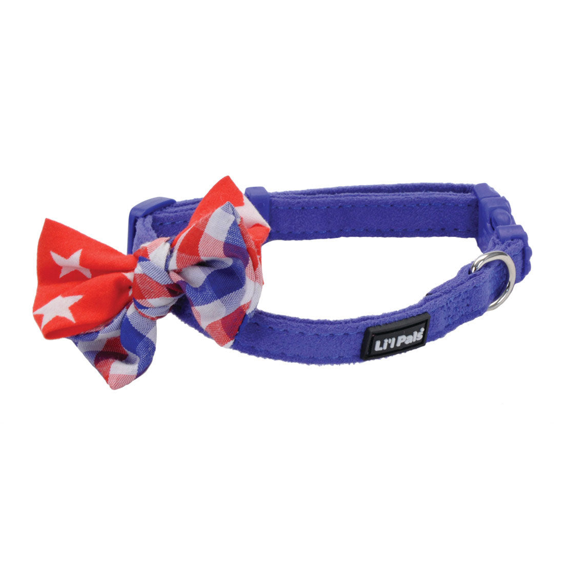 Coastal - Li'l Pals Microfiber Dog Collar - Blue with Bow - 3/8" x 6"-8"