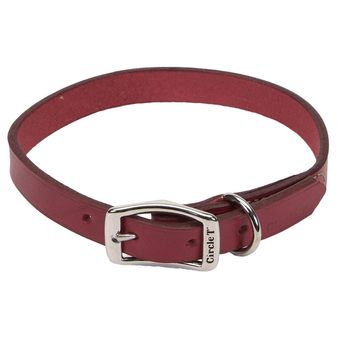 Coastal - Circle T - Oak Tanned Leather Town Dog Collar, Red, 1" x 18"