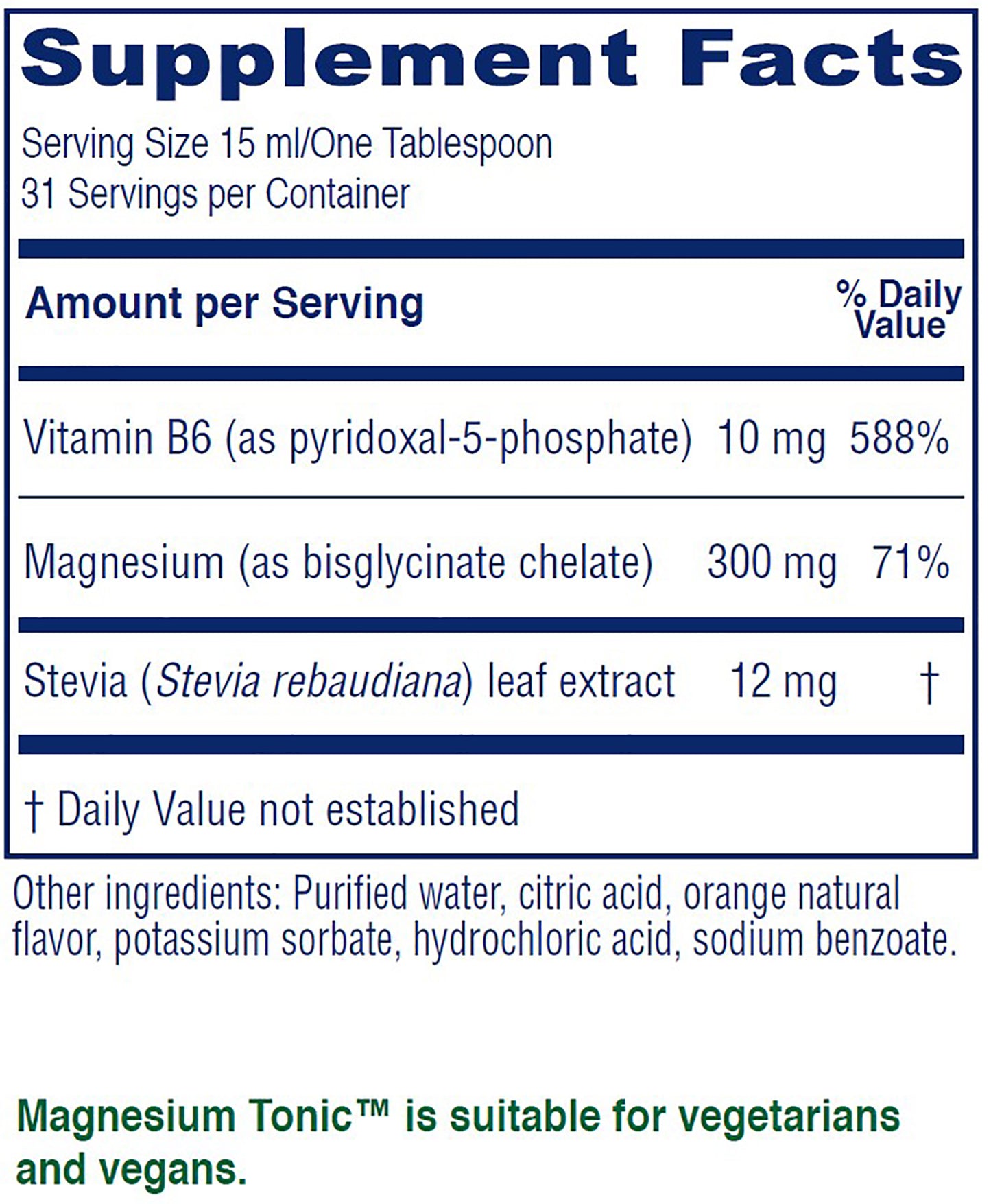 Vitanica Magnesium Tonic, Liquid Magnesium Bisglycinate Chelate 300 mg with Vitamin B6, Dr Formulated Supplement, Orange Flavor, Vegan, Gluten Free and Non-GMO,16 fl oz
